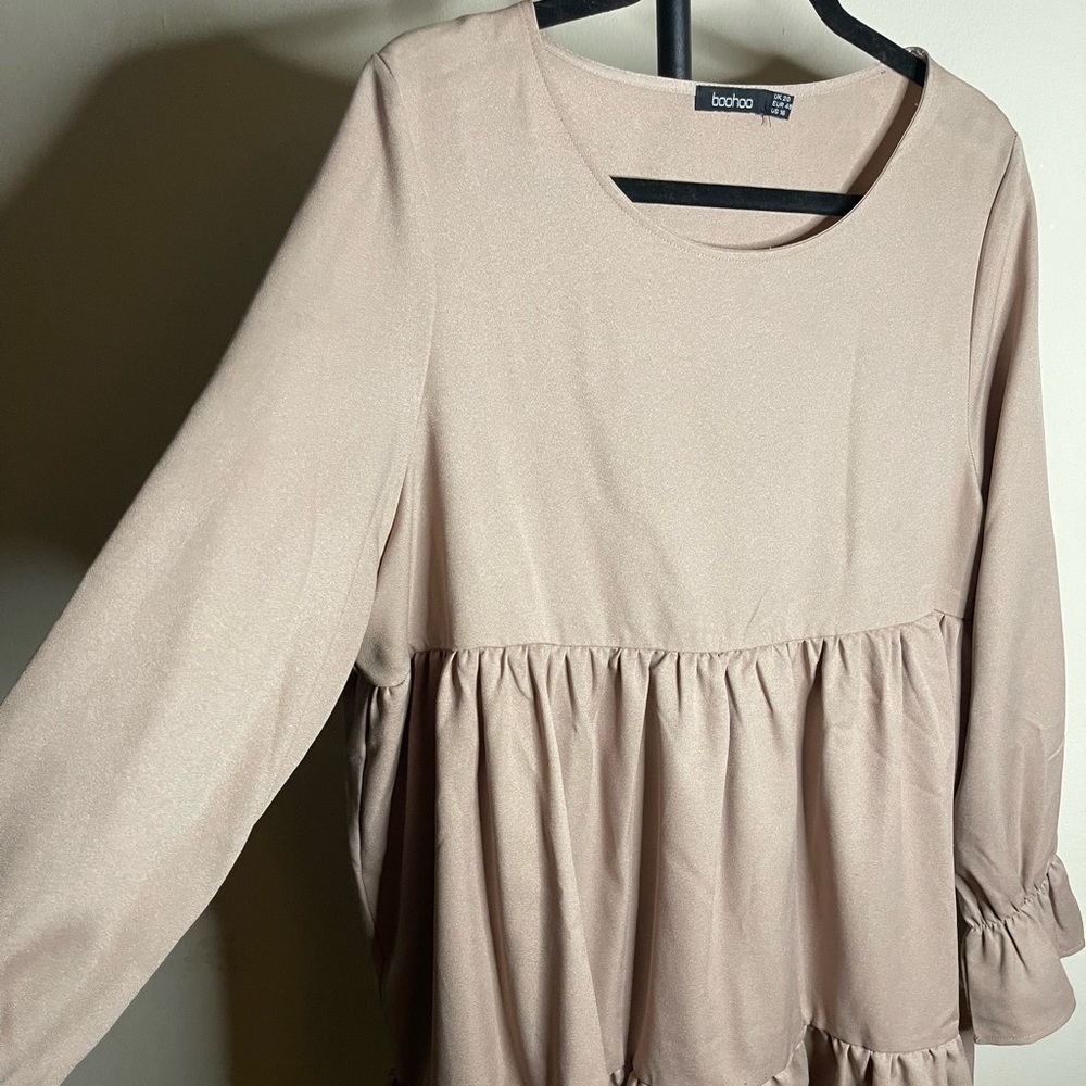 nude tiered/ruffled short dress